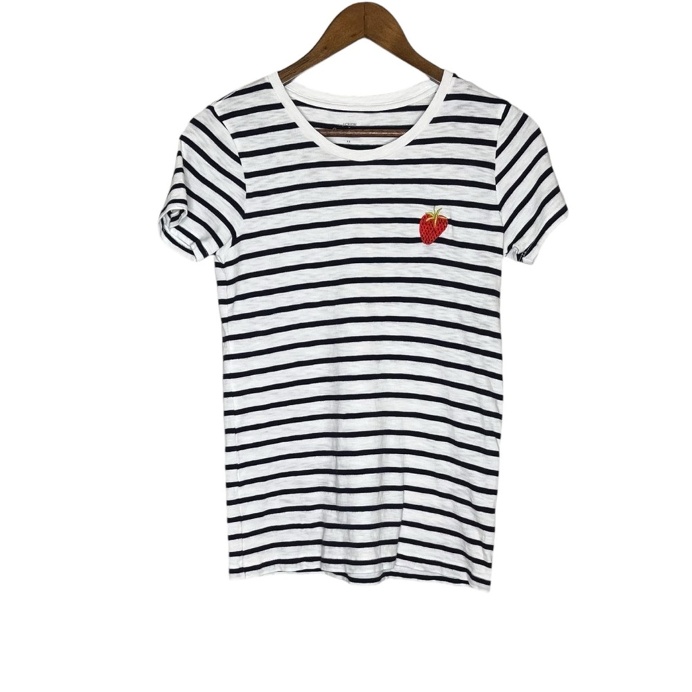 J.Crew Factory Collector Tees Striped Strawberry Print Short Sleeve Top Size XS